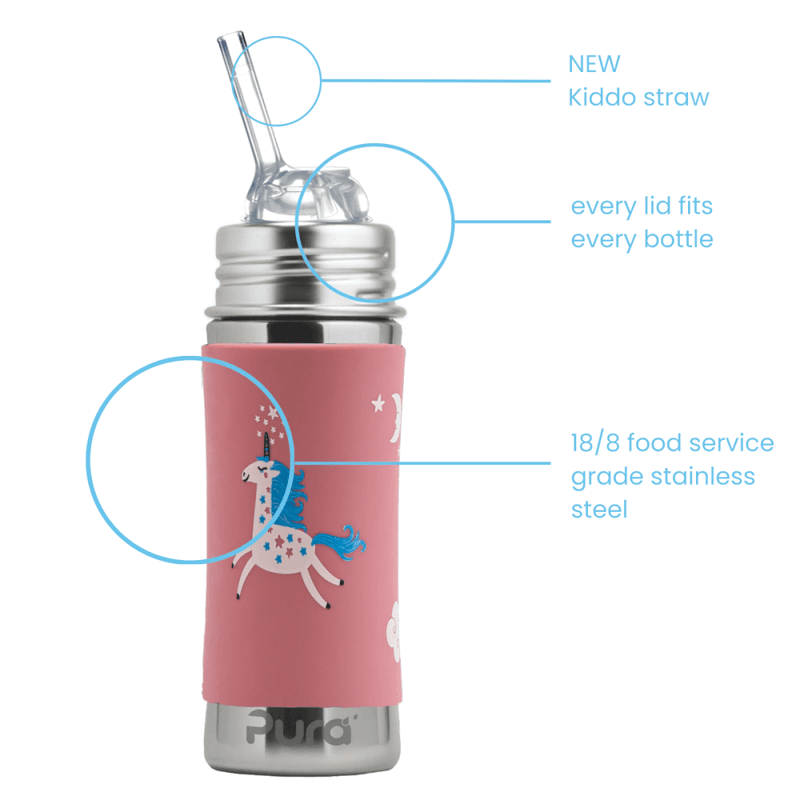 Pura Kiki® sugerørflaske baby stål 325 ml enhjørning