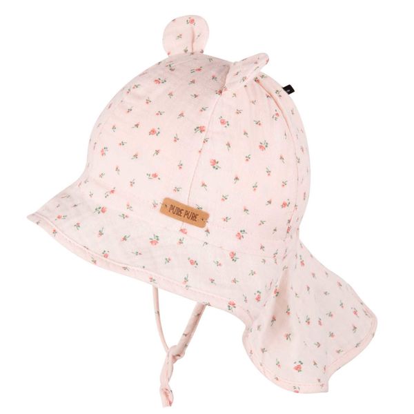 Pure Pure solhatt musselin &oslash;rer blomstrete rosa UPF 50+