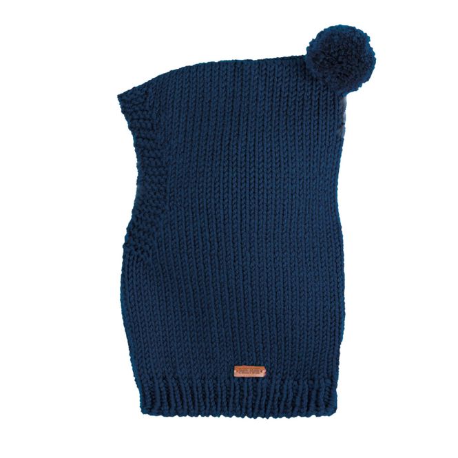 Hovedbilde Pure Pure strikket lue med hals og dusk blå