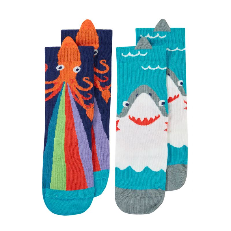 Frugi 2-pk. sokker blekksprut/hai - kun 23/26