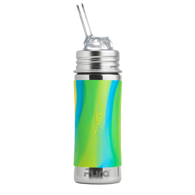 Pura Kiki® sugerørflaske stål 325 ml Aqua Swirl