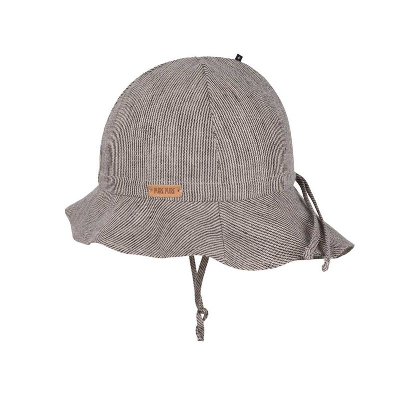 Pure Pure solhatt lin rund brem striper grå/brun - 45, 47