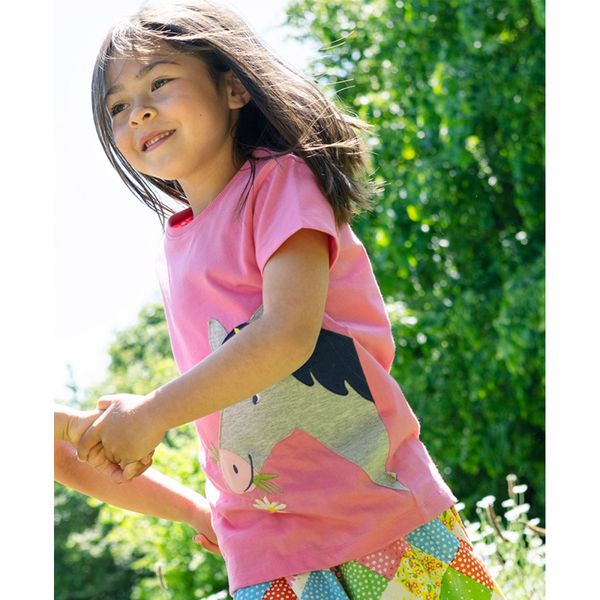 Frugi rosa t-skjorte hest - str. 5-7 år